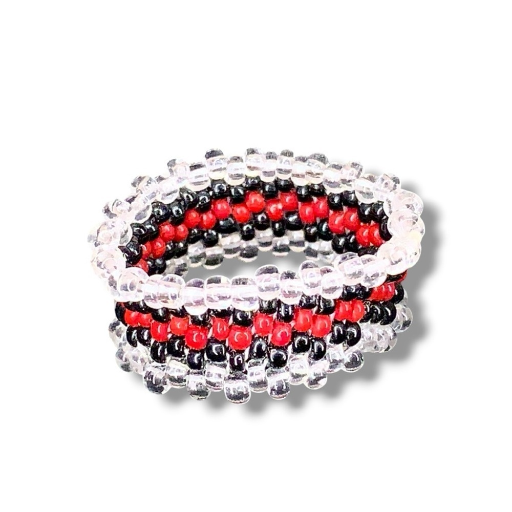 Size 7 Beaded Ring Tribal Western Southwestern Black Red Beads Handmade